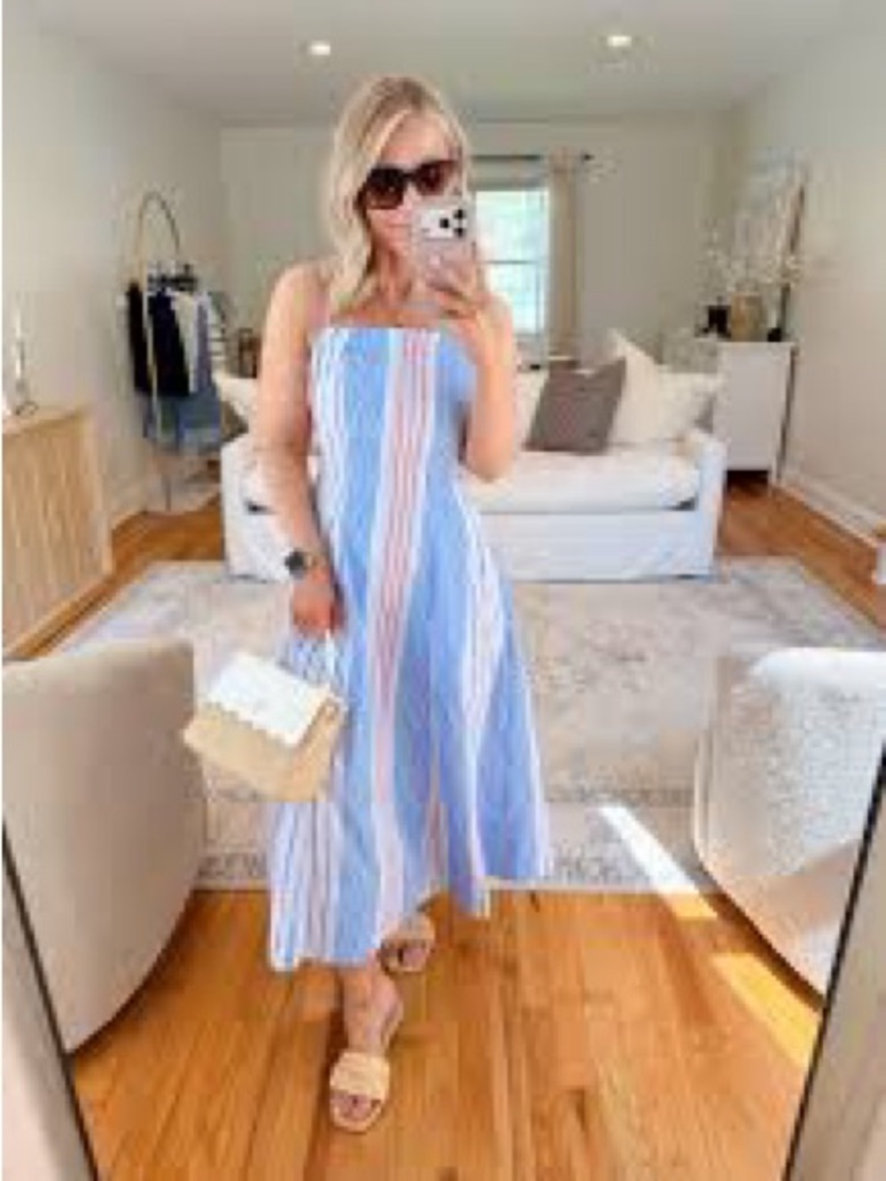 Free Assembly Blue & White Striped Spaghetti Strap Midi Dress with Red Accents - Picture 7 of 13